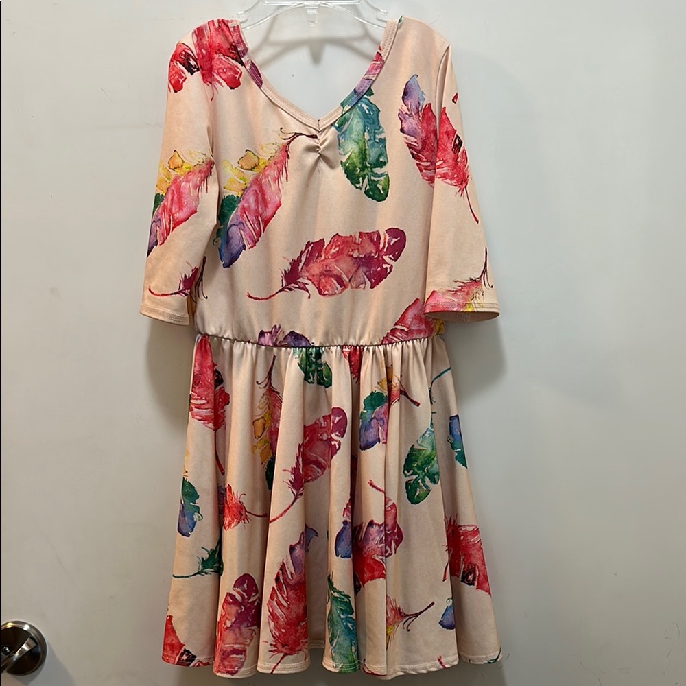 Dot Dot Smile Colorful Feather Print Kids Dress Size 5/6